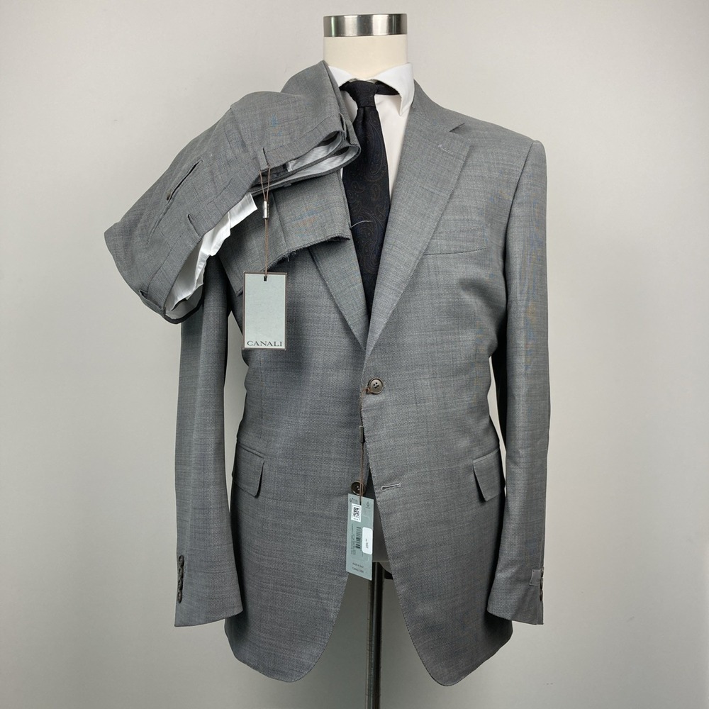 CANALI Men's Slim Fit 100% Wool Grey Woven Suit, Size 46R (56 EU)